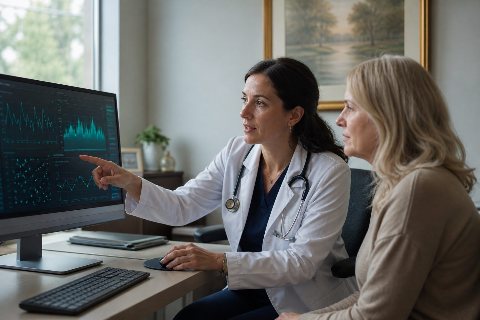 Clinician reviewing lab results with a patient