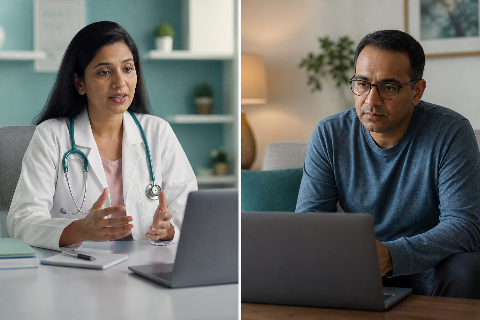 Doctor and patient in a live telemedicine consult